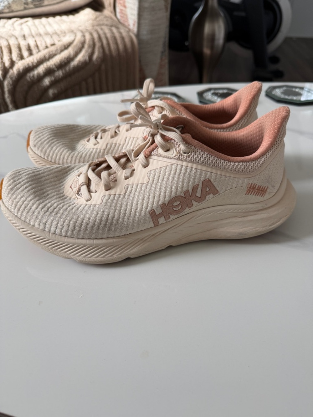 Hoka Women's Running Shoes in Cream and Blush size 8.5 - Picture 2 of 12